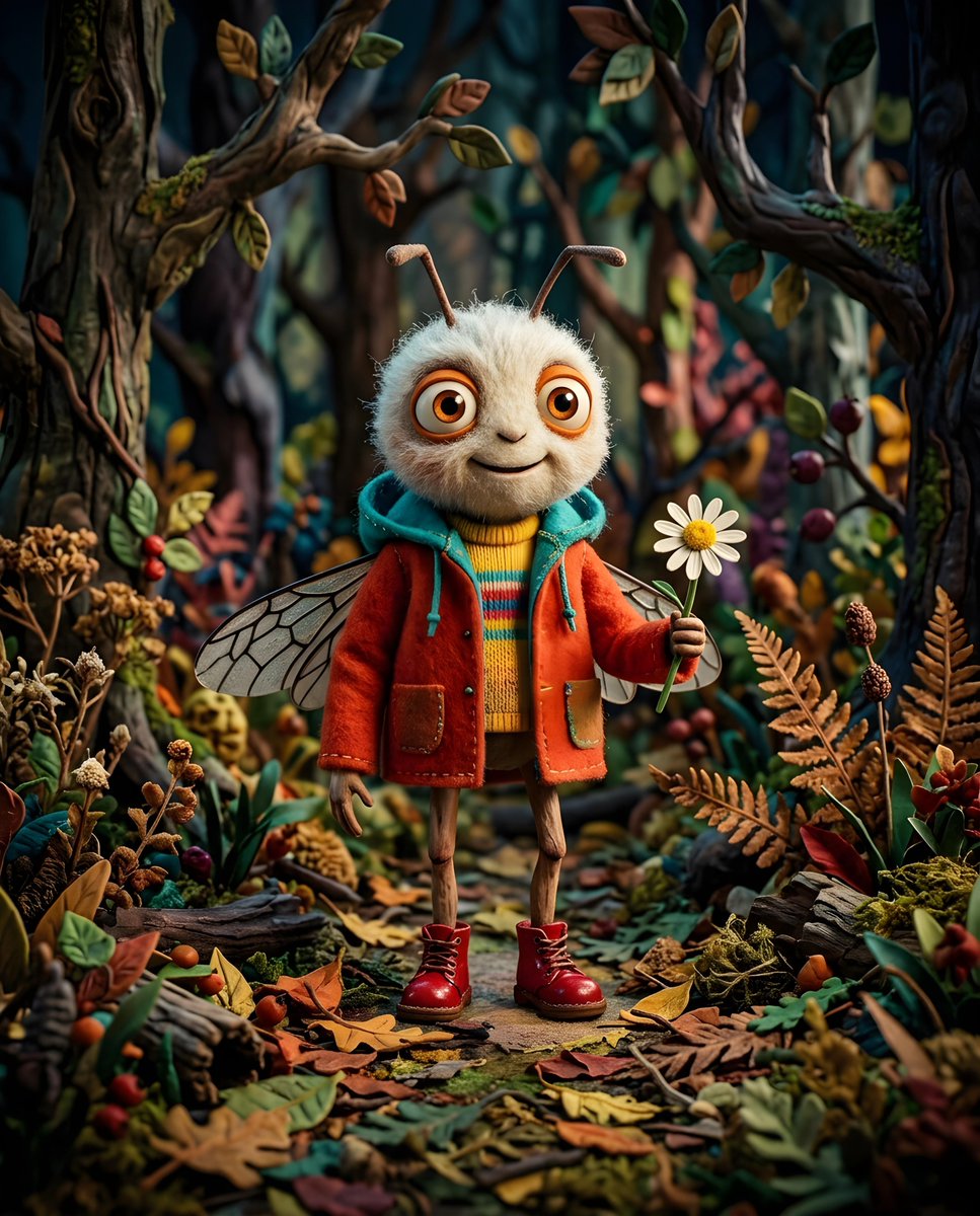 Whimsical digital anthropomorphic friendly insect standing on