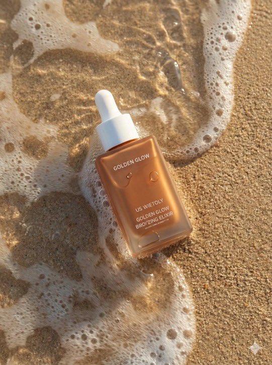 Ultra-realistic summer skincare product photography of
