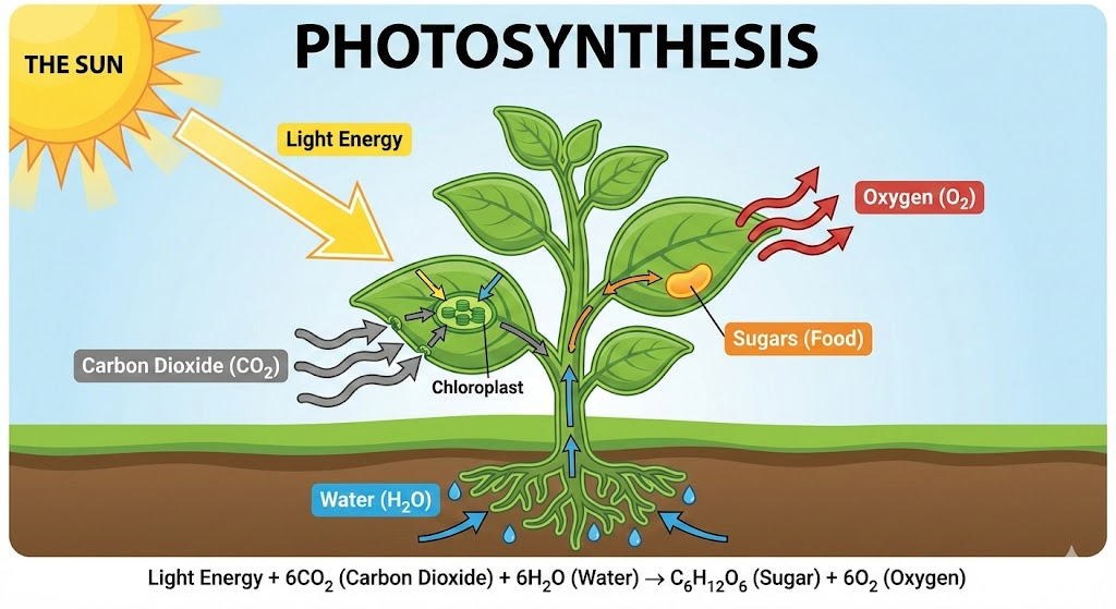 Create an educational infographic explaining Photosynthesis