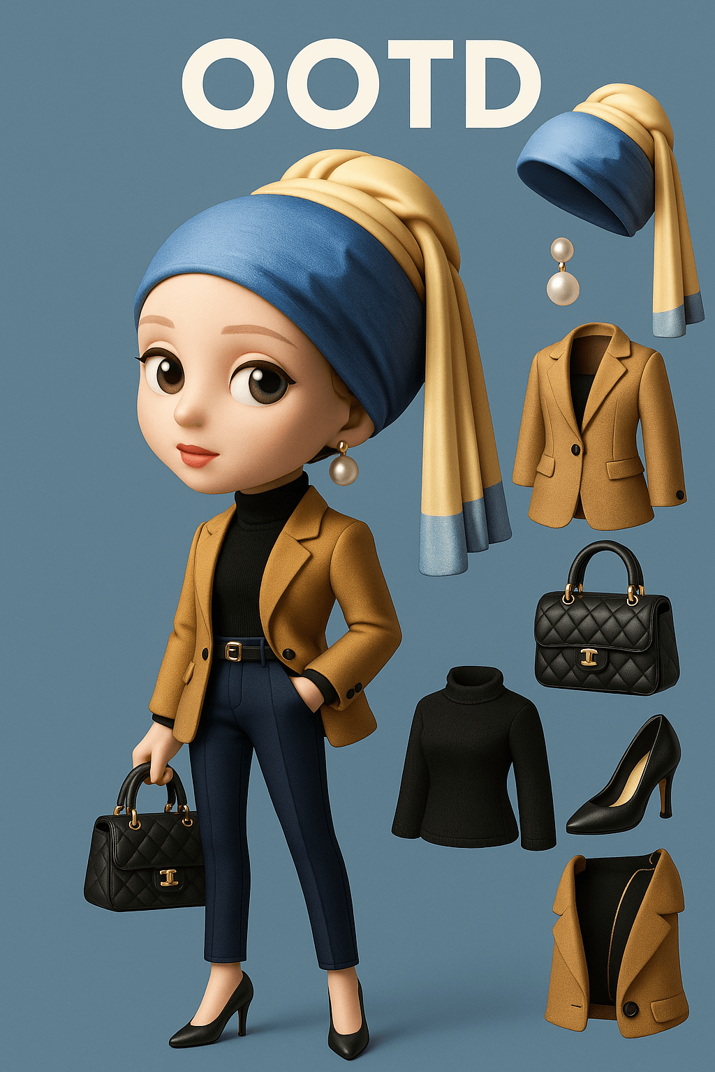 Generate Q-style C4D-rendered character based on the person