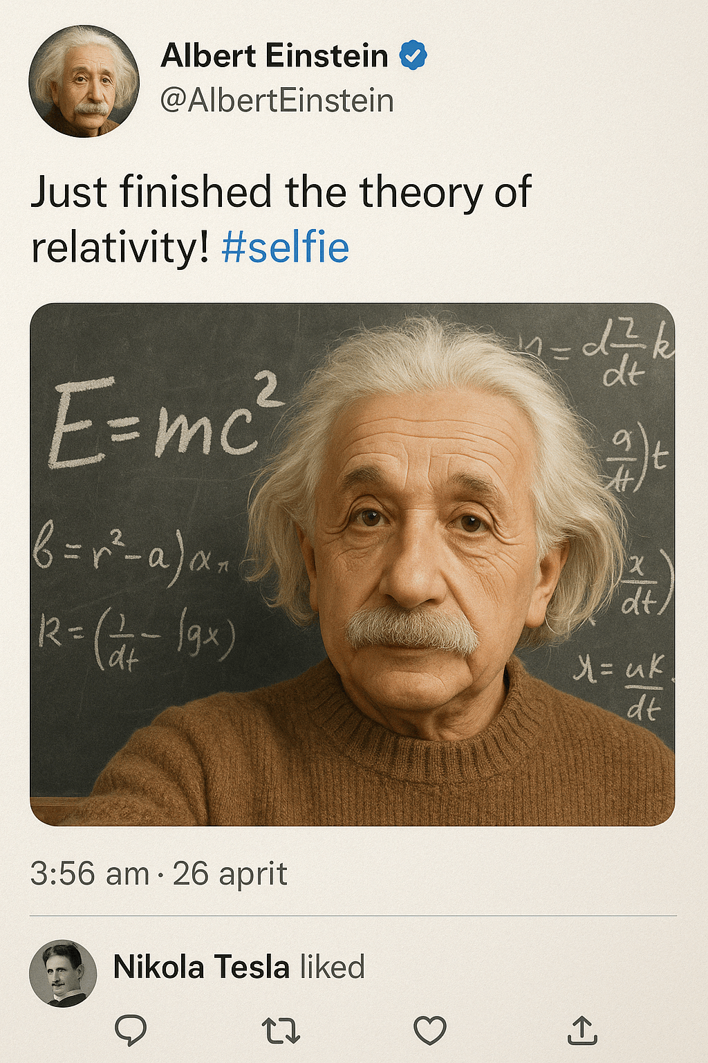 Twitter post by Albert Einstein right after finishing