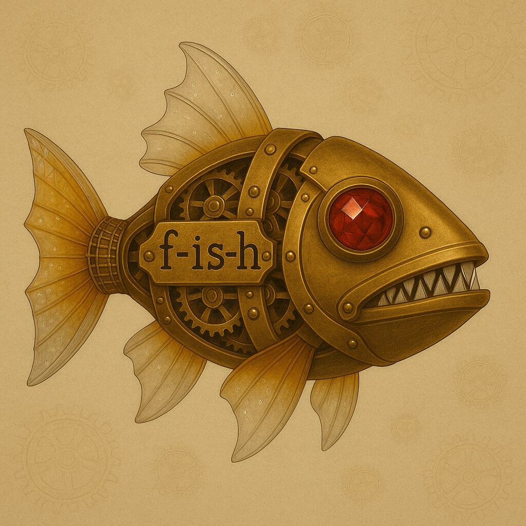 Steampunk-style mechanical fish with brass body and clearly