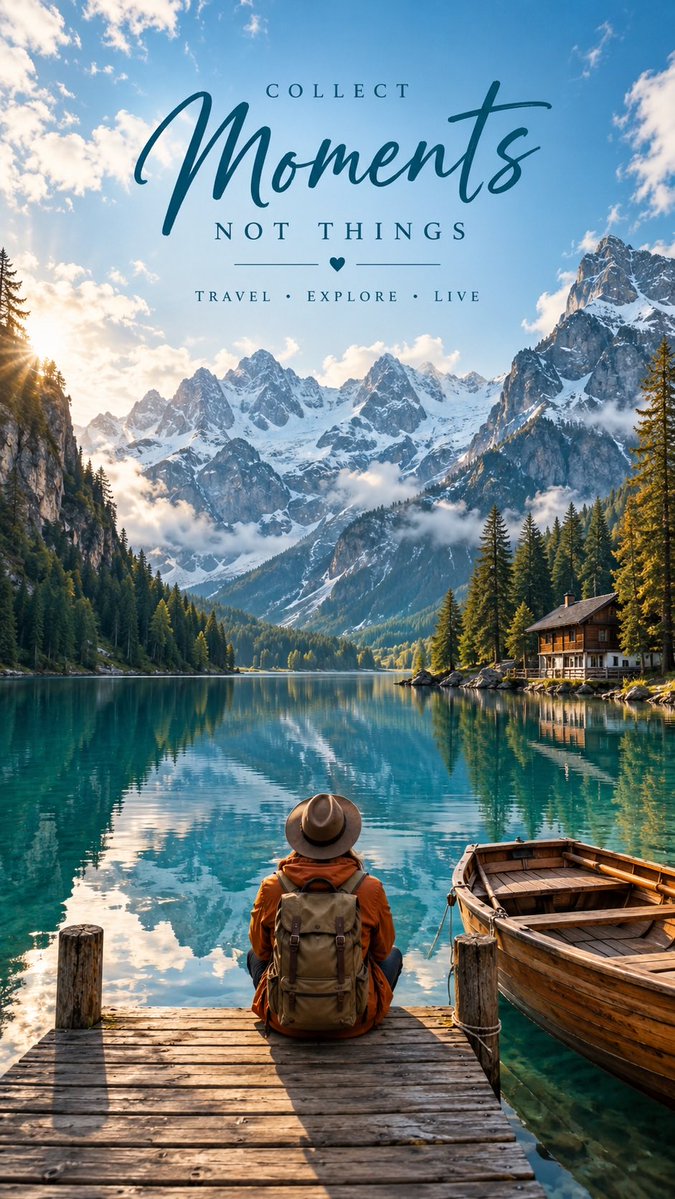 Create premium cinematic travel editorial poster in vertical