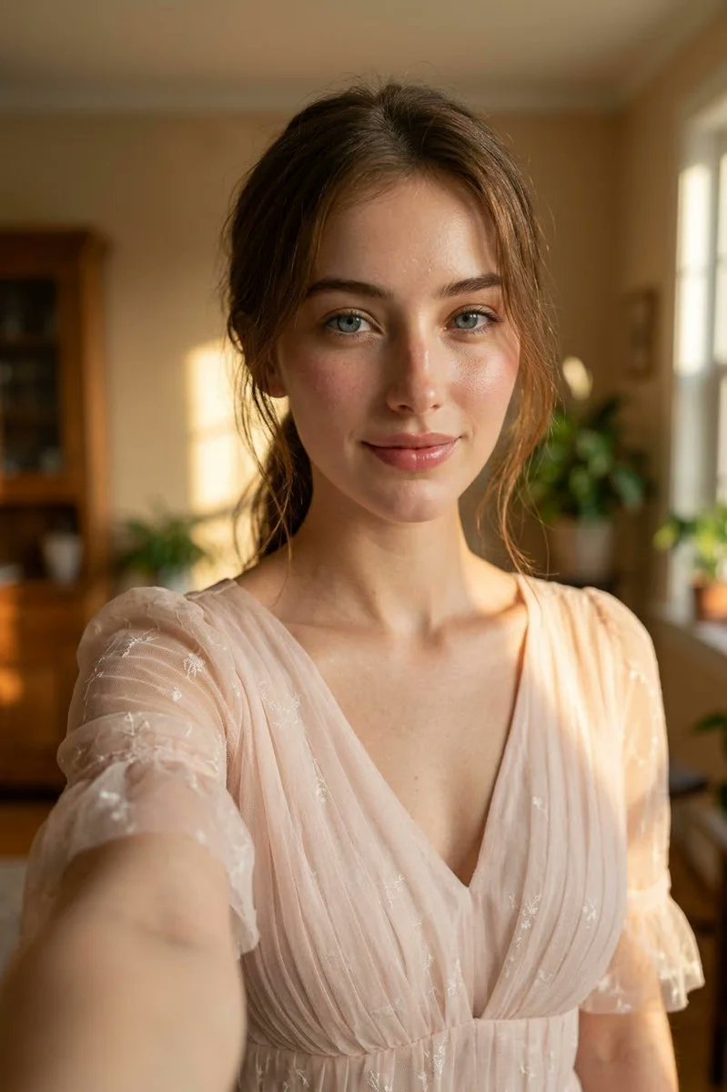 Ultra realistic DSLR-style selfie portrait of girl with