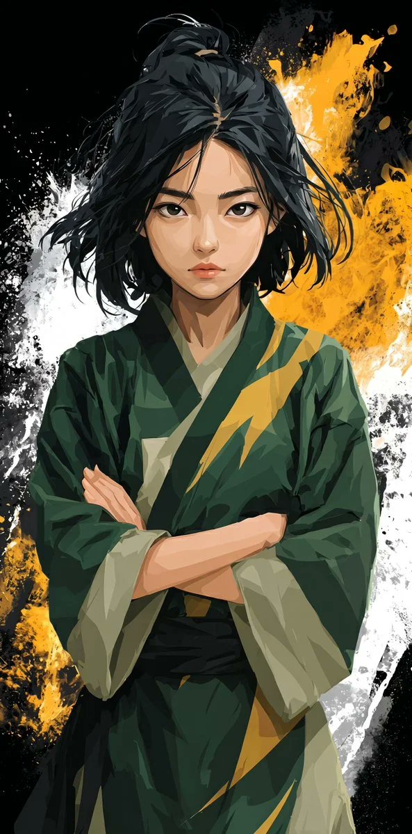 Stylized digital anime illustration of young East Asian girl