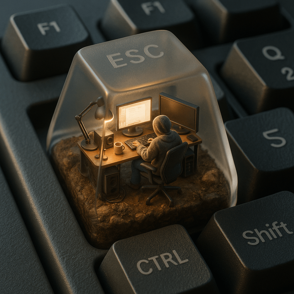 Isometric render of miniature computer setup inside
