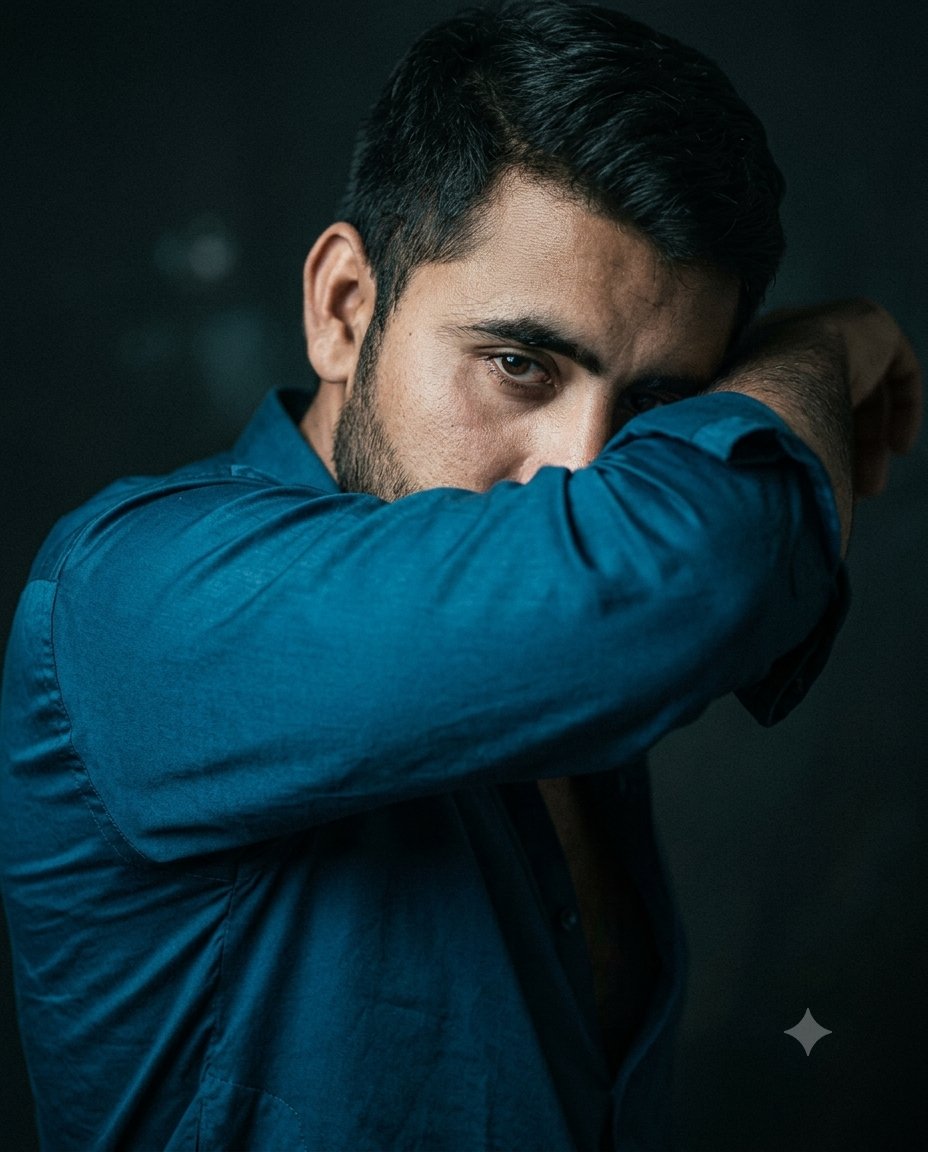 Create dark intense cinematic close-up portrait of the
