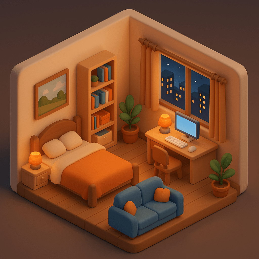 Design cozy bedroom in cute style with C4D-quality rendering