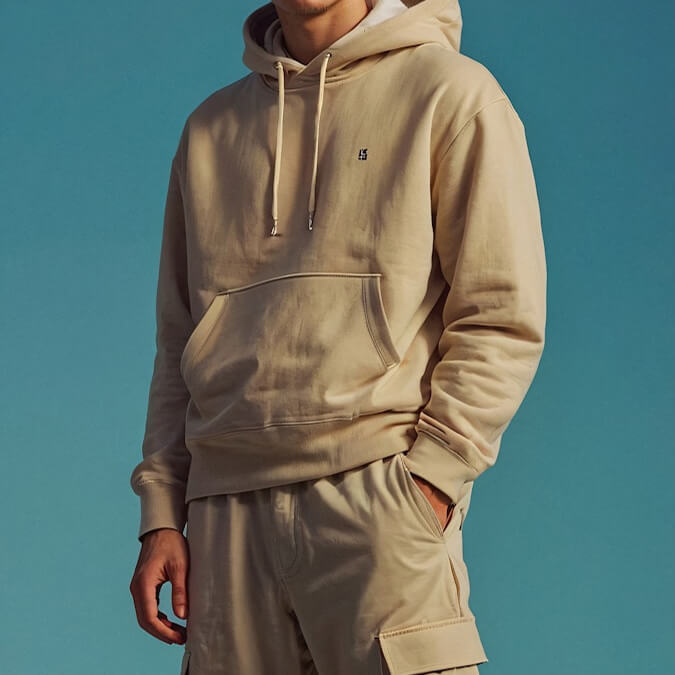 Young Man in Beige Hoodie